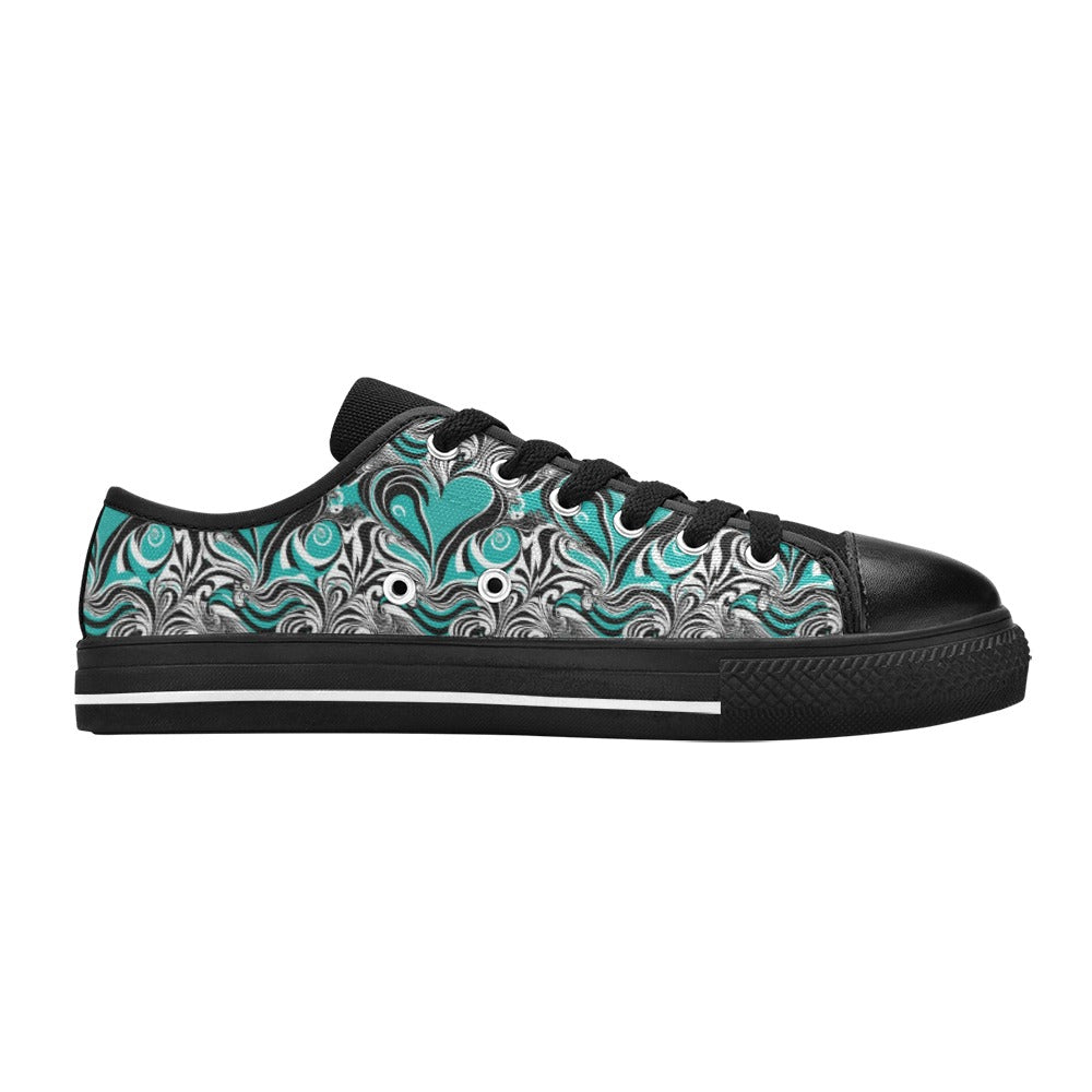 Turq Heart Sneakers Women's Classic Canvas Shoes (Model 018)