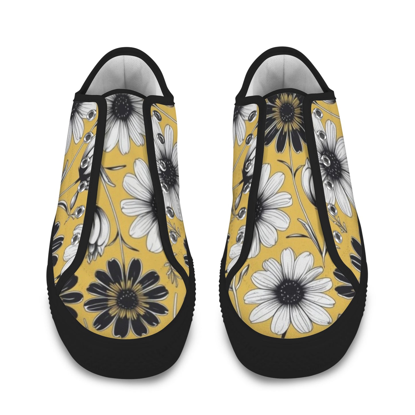 Yellow Blossom Low Sneakers — Black