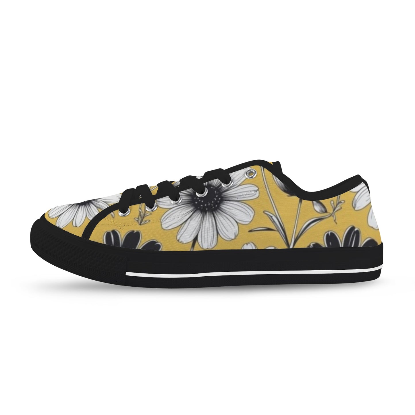 Yellow Blossom Low Sneakers — Black