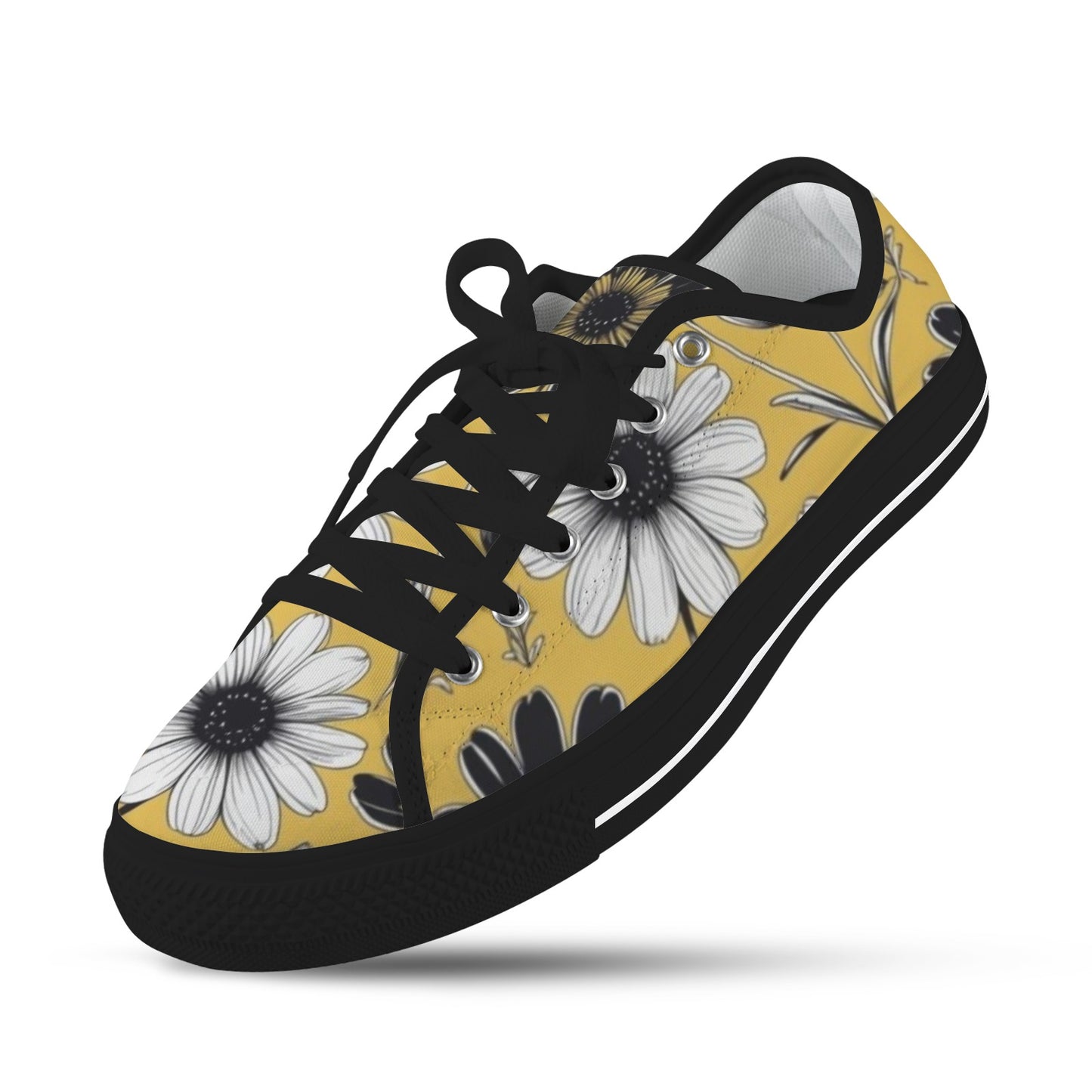 Yellow Blossom Low Sneakers — Black