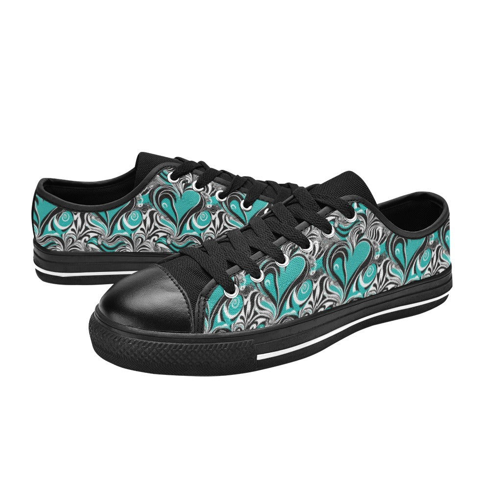 Turq Heart Sneakers Women's Classic Canvas Shoes (Model 018)