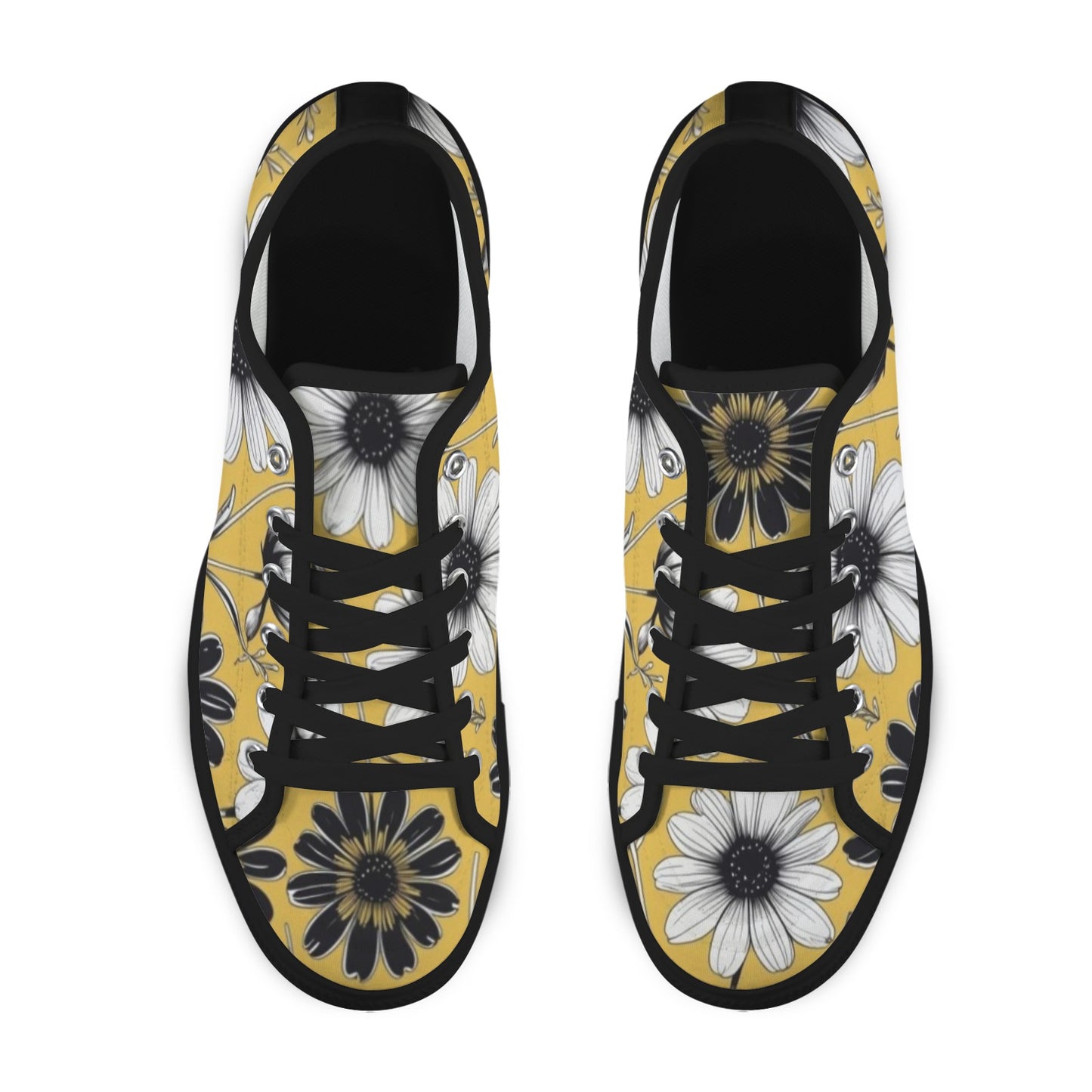 Yellow Blossom Low Sneakers — Black
