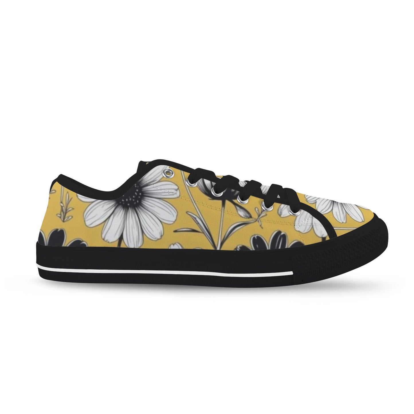 Yellow Blossom Low Sneakers — Black
