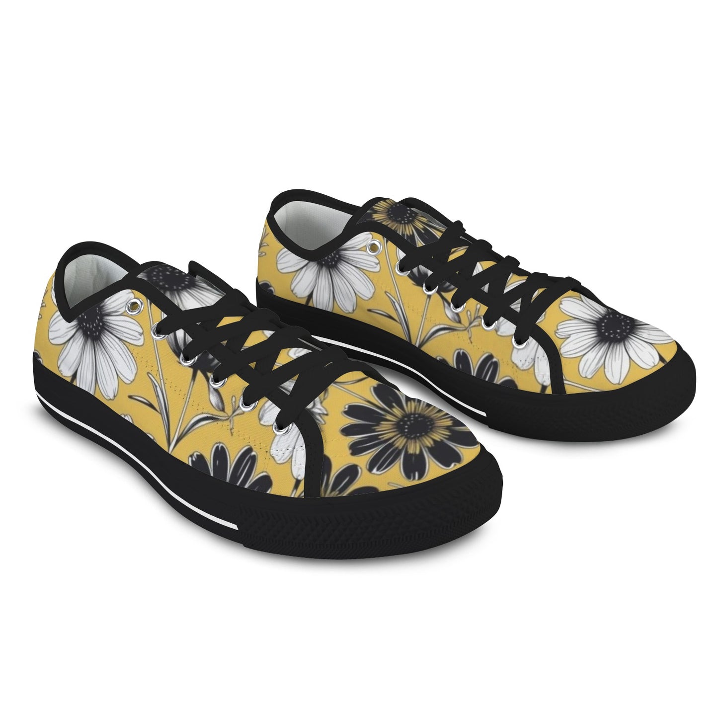 Yellow Blossom Low Sneakers — Black