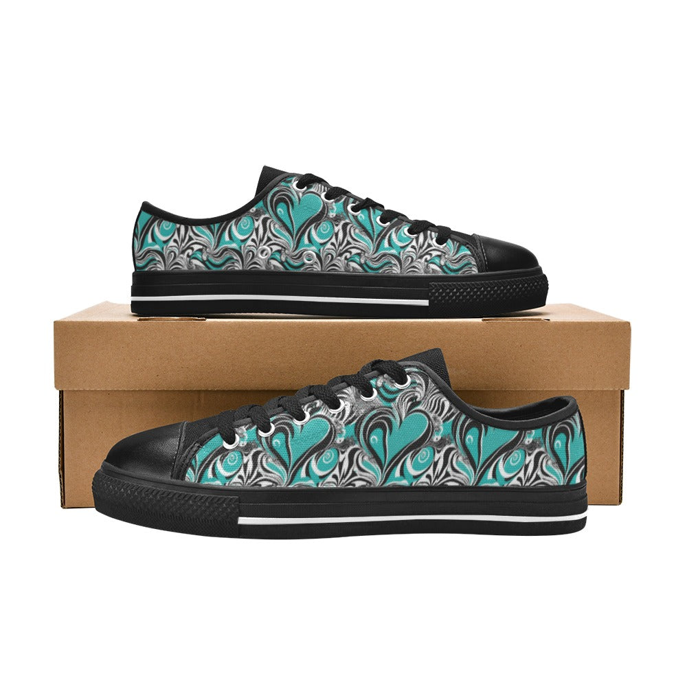 Turq Heart Sneakers Women's Classic Canvas Shoes (Model 018)