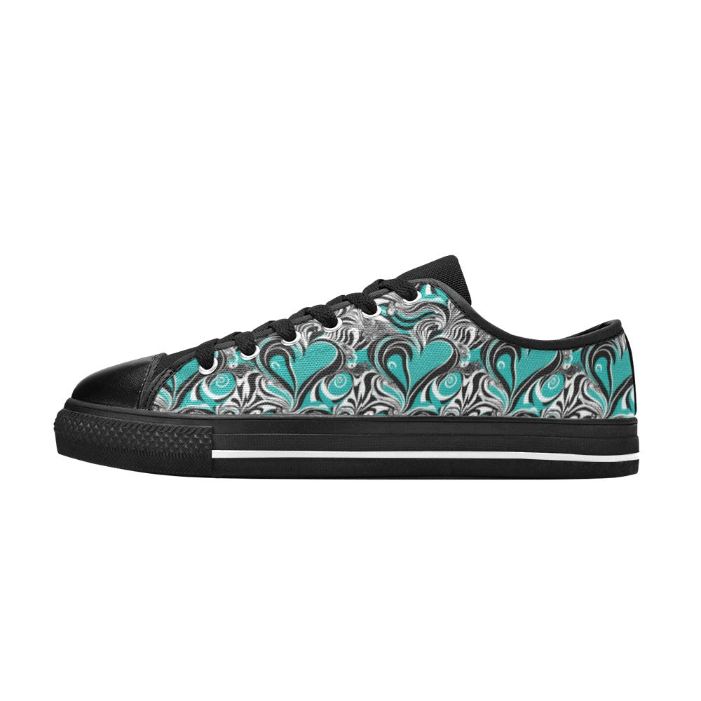 Turq Heart Sneakers Women's Classic Canvas Shoes (Model 018)